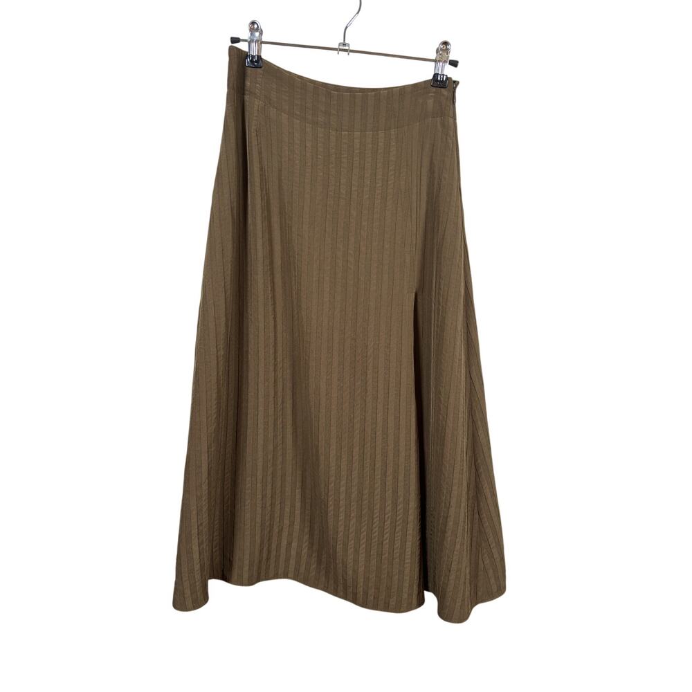 Everlane The City Stripe Midi Skirt Womens 00 Beech Brown Side Slit Textured